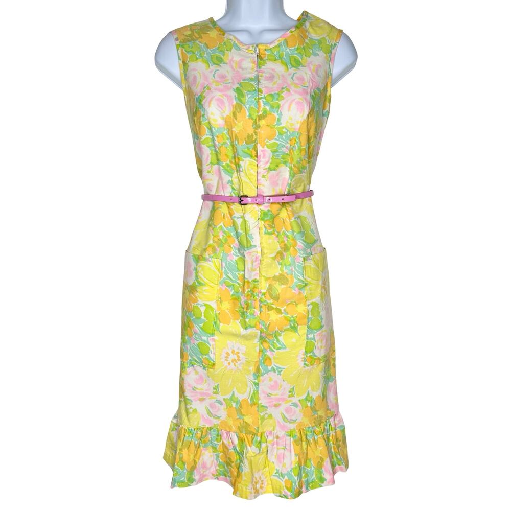 VTG 60s Komar for Leisurely Living Colorful Pastel Floral Print Mod Tea Dress